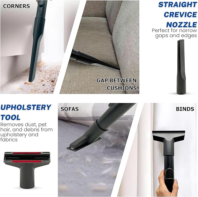 1-3/8'' Vacuum Brush Attachments for Shark, Miele & Most Canister/Handheld Vacuums – Crevice Tool, Upholstery & Horsehair Dusting Brushes - Pet Hair Removal Attachment