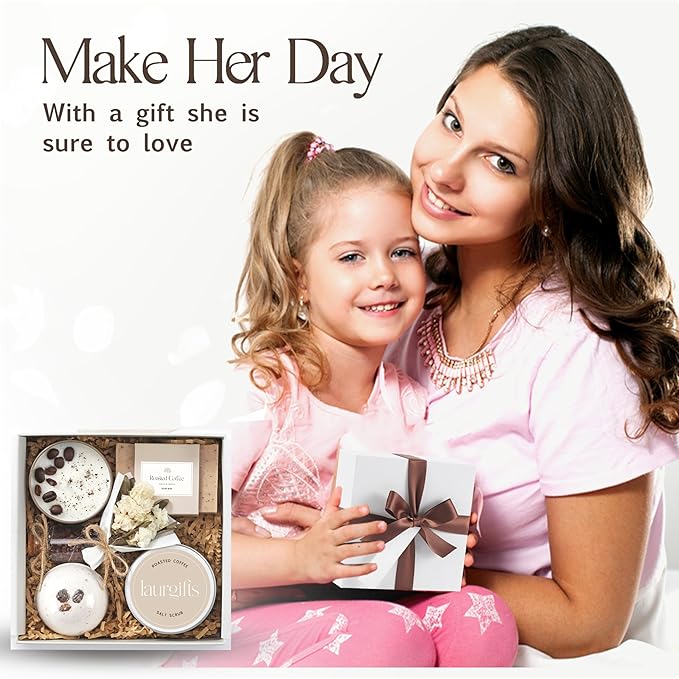 Coffee Spa Box for Women – Small Relaxing Self Care Basket with Coffee Scented Candle, Bath Bomb, Soap & Salt Scrub – Thoughtful Birthday, Thank You, Housewarming or Christmas Gift for Her