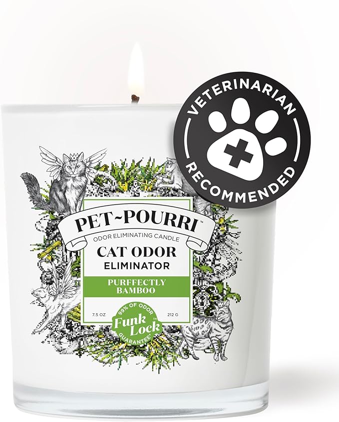 Pet-Pourri Purrfectly Bamboo Cat Deodorizer Candle – Cat Safe Plant Based Ingredients & Wax – Vet Approved – Aromatherapy & Air Freshener for Kitty Odor – Scented with Bamboo, Jasmine & Pear
