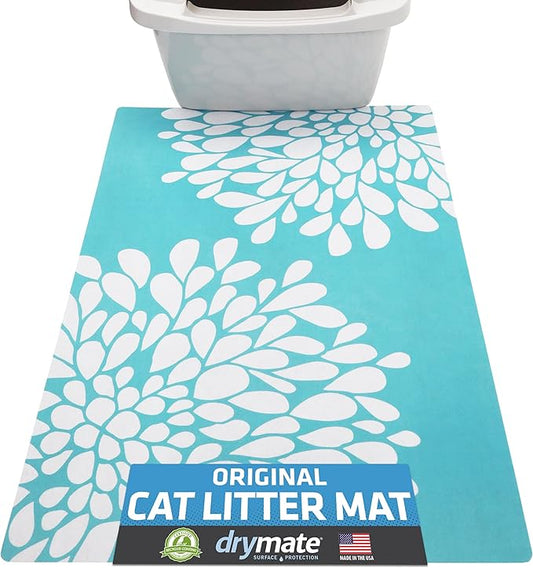 Drymate Original Cat Litter Mat, Contains Mess from Box, Protects Floors, Urine-Proof, Machine Washable, Soft on Kitty Paws, Absorbent, Waterproof (USA Made, Recycled Content) (20”x28”)(Rejuv Blue)