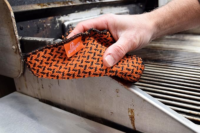 Q-Swiper Scrub-Clean Reusable Grill Cleaning Cloth - 2 Pack | Large Non-Scratch Cloth with Micro-Coated Fibers | Heavy-Duty for BBQ | Cleaner for Pots, Cast Iron Skillets, Grill Basket & Accessories