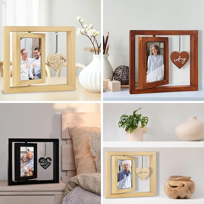 4x6 Rotating Picture Frame Memorial Wooden Gift You Left Me Beautiful Keychain Loss of Loved One Nanny Papi Daddy Sister in Heaven Double-Sided Photo Funeral Sympathy Ceremonies Table Decor HR3-N