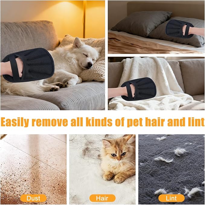 Pet Hair Removal Glove, Newly Upgraded Electrostatic Pet Hair Remover Glove with Comb & Pet Hair Keychain, Magic Glove for Pet Hair for Clothing, Couch, Carpet, Car Seat (2 Pack)