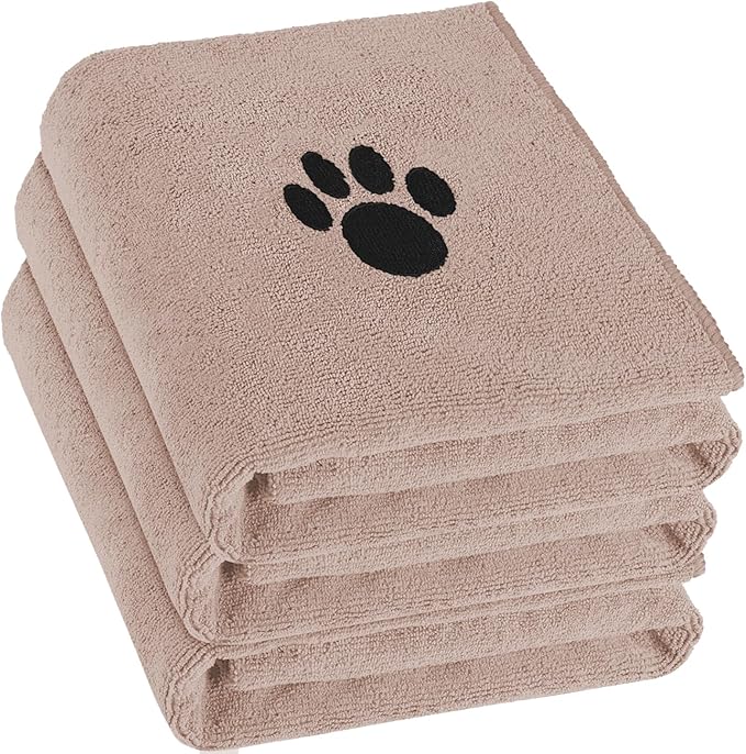 3 Pack Microfiber Dog Towels for Drying Dogs, Super Absorbent and Soft Pet Grooming Towel, 40 Inch X 23.6 Inch, Perfect Dog Drying Towels for Large, Medium or Small Dogs, Camel