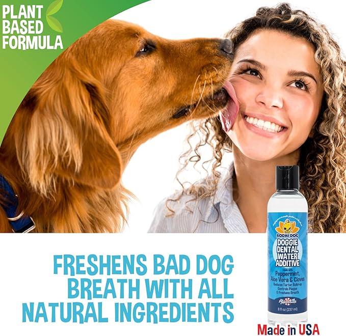 Bodhi Dog Peppermint Dental Water Additive for Dogs & Puppies - Freshens Breath, Reduces Tartar, Promotes Healthy Gums - Oral Care for Teeth & Breath - Supports Clean Mouth - Made in USA (8 Fl Oz)