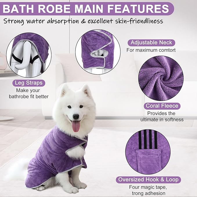 Dog Towel, Gimilife Dog Bathrobe Pet Grooming Towel Drying Coat Robes for After Bath Collection Absorbent Microfiber Towels Dogs Bath Towels for Drying Dogs Small Medium Large