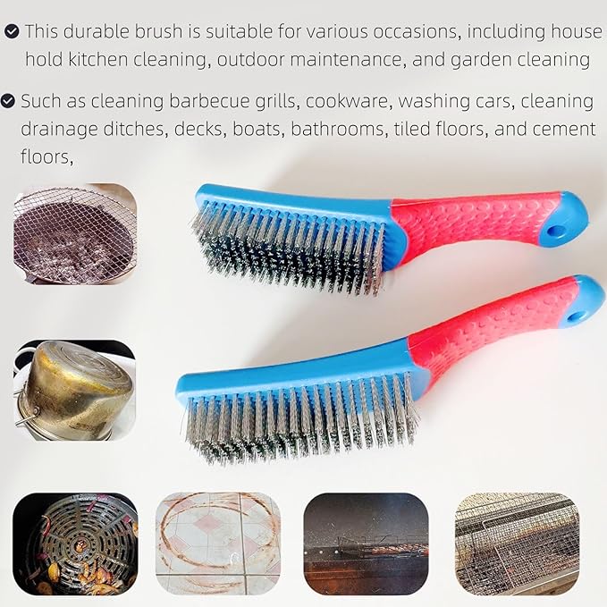 2 Pcs Bird Bath Hard Wire Brushes，Iron Out Rust Stain Remover，Bathtub Cleaning Brush，Hummingbird Feeder Cleaning Brushes，Outdoors Fountain Cleaner Safe for Birds，Bird Cage，Concrete，Birdbaths，Bow