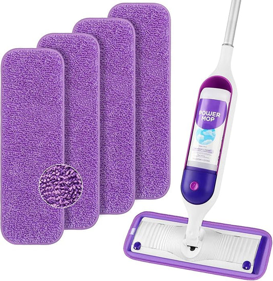 HOMEXCEL Reusable Microfiber Mop Pads for Swiffer PowerMop, Power Mop Pads Refills for 13 ''-15 '' Spray Mop, Machine Washable Pad Replacement for Multi-Surface Floor Cleaning, Pack of 4
