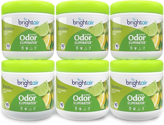Bright Air 14 oz. Super Odor Eliminator, For Medium-Size Spaces, Zesty Lemon & Lime Scent, Case of 6, Air Freshener, Natural Essential Oils, Lasts Up to 90 Days Each
