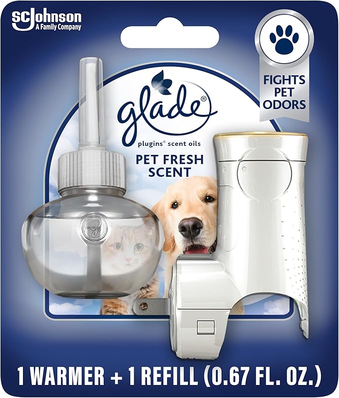 Glade PlugIns Refills Air Freshener Starter Kit, Pet Fresh Scent, Scented and Essential Oils for Home and Bathroom, 0.67 Fl Oz, 1 Warmer + 1 Refill
