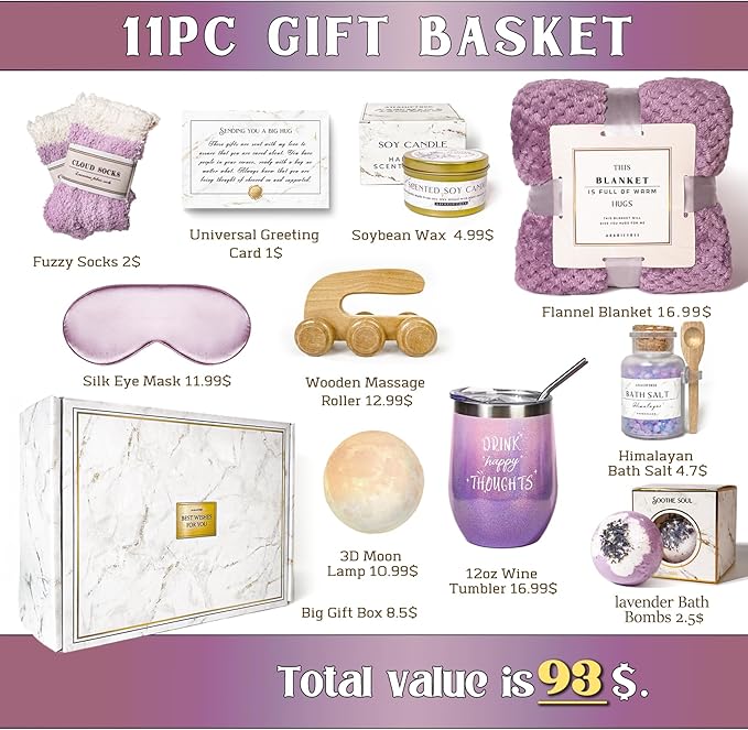 Gift Baskets for Women,11PC Birthday Gifts,Think of You,Thankyou ,self care gifts,care package,relaxation gifts,new beginnings gifts for women,friend,mom,sister