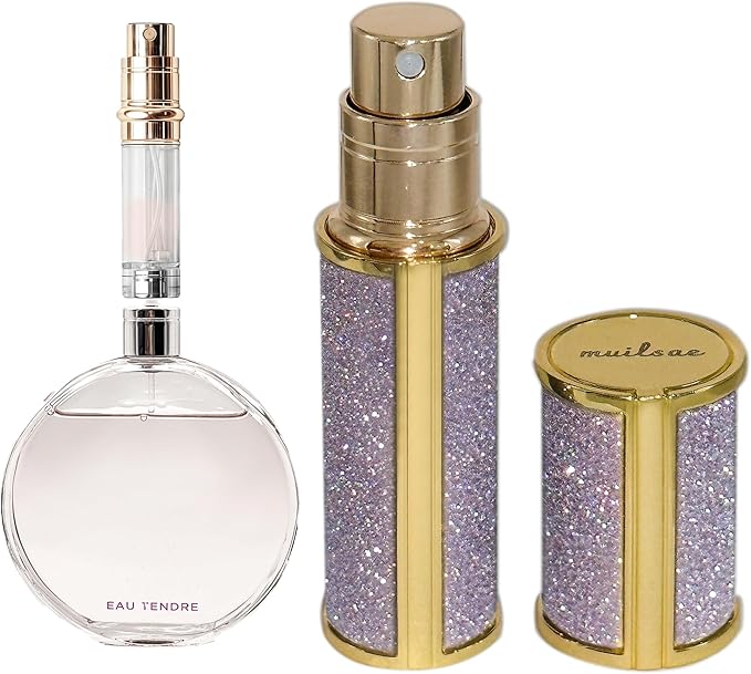 AE00PE Sparkling Travel Perfume Bottle, 5ml Mini Perfume Atomizer Sprayer, Glitter Diamond Pump Fill Perfume Bottle for Traveling, Vacation & Bussiness (Sparkling Purple)