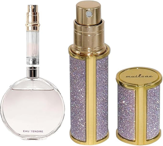 AE00PE Sparkling Travel Perfume Bottle, 5ml Mini Perfume Atomizer Sprayer, Glitter Diamond Pump Fill Perfume Bottle for Traveling, Vacation & Bussiness (Sparkling Purple)