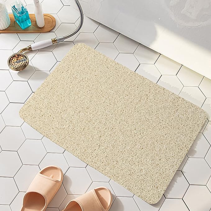 Joyhalo Bathtub Mat Non Slip, Bath Mat for Tub, Shower Mats for Inside Shower, 17x24 Inch, PVC Loofah Bathroom Mats for Wet Areas, Quick Drying, Beige