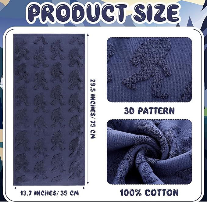 2 Pcs Bigfoot Sasquatch Hand Towels for Bathroom, Dark Blue 100% Cotton Absorbent Big Foot Jacquard Weave Funny Decorative Towels for Bathroom Kitchen Decor Gift, 13.7 x 29.5 Inch
