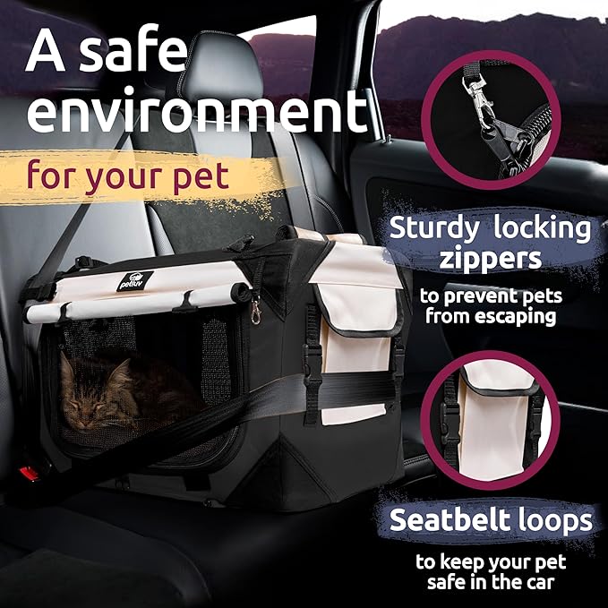 Soft-Sided Cat & Dog Pet Carrier, Large 24"x16"x16", Fits Large Cat, 2 Cats, or Medium Dog Comfortably, Great for Travel & Vet Visits, Privacy Windows, Removable Bed, Locking Zippers, Foldable