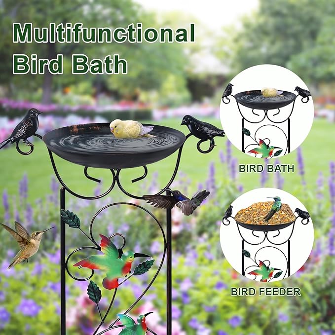 hogardeck 2 Pack 35” Metal Bird Bath with Garden Trellis for Climbing Plants Outdoor, Vintage Detachable Decorative Birdbath Bowl, Metal Plant Support for Climbing Flowers