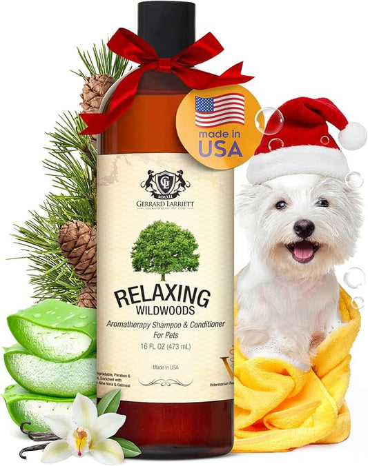 Dog Shampoo and Conditioner Relaxing Wildwoods 16 Fl Oz - Dog Shampoo Itchy Skin Relief, Aromatherapy Natural Dog Shampoo for Smelly Dogs with Aloe Vera & Oatmeal Shampoo for Dogs by Gerrard Larriett