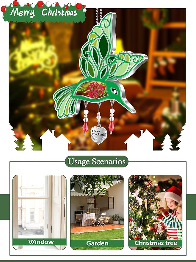 KY&BOSAM Hummingbird Suncatcher I Love You Aunt Gifts for Wome Stained Glass for Windows Suncatchers Hanging Home Garden Decor Wind Chime Birthday Gifts for Aunt Mothers Day Valentine's Christmas