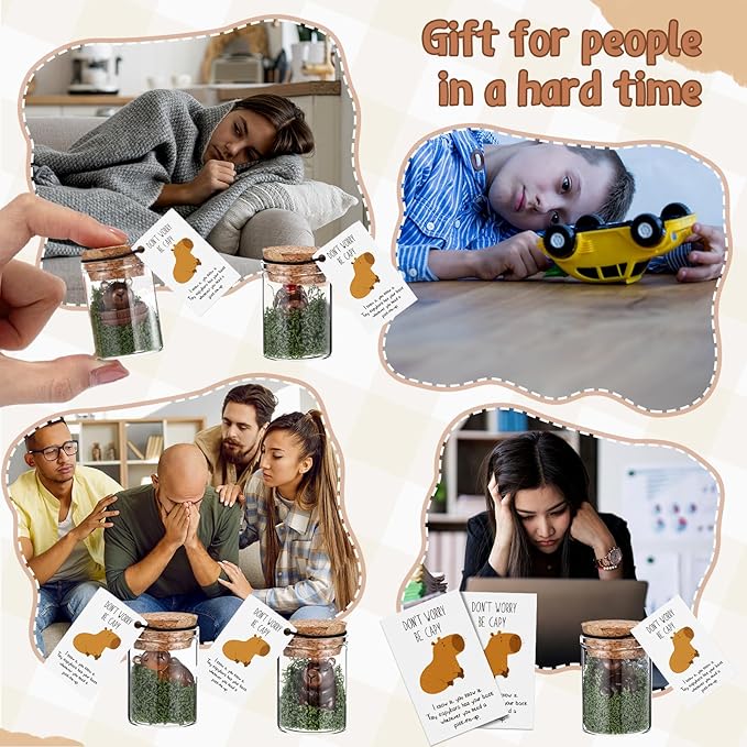 20 Sets Employee Appreciation Gifts Bulk Inspirational Mini Luminous Capybara Cards with Glass Bottle Medical Assistant Gifts for Christmas Team Staff Coworker Teacher Students Party Favors