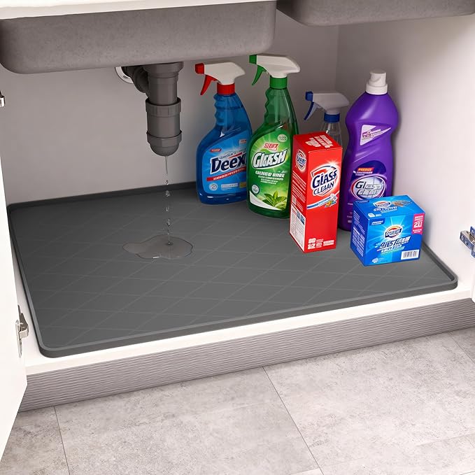 34" x 22" Silicone Under Sink Mat Thickened Kitchen Mat Shelf Liner Cabinet Protector Leakproof Under Sink Pad Waterproof Counter Protector