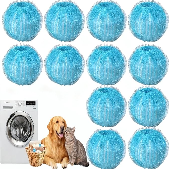 12 PCS Reusable Pet Hair Remover for Laundry - Effectively Removes Dog Cat Hair, Lint, Dander from Clothing and Bedding, Pet Hair Catcher - Safe for Washer & Dryer(Ocean Blue)