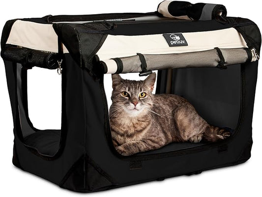 Soft-Sided Cat & Dog Pet Carrier, Large 24"x16"x16", Fits Large Cat, 2 Cats, or Medium Dog Comfortably, Great for Travel & Vet Visits, Privacy Windows, Removable Bed, Locking Zippers, Foldable