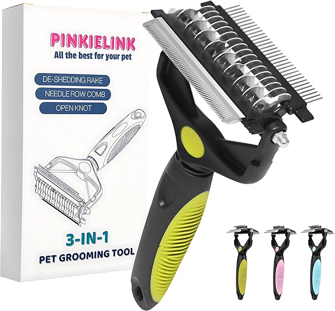 3-IN-1 Pet Grooming Tool - Undercoat Rake, Dematting Comb & Deshedding Brush for Cats & Dogs - Removes Mats, Tangles & Loose Fur, Reduces Shedding & Prevents Hair Mess (Green)
