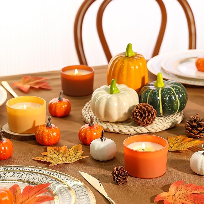 4oz Fall Candle Jars 15 Pack, Small Wide Mouth Glass Empty Candle Jars with Bamboo Lids for Making Candles, Bulk Candle Container with Wick Kit, Ideal for Candle Business Owners