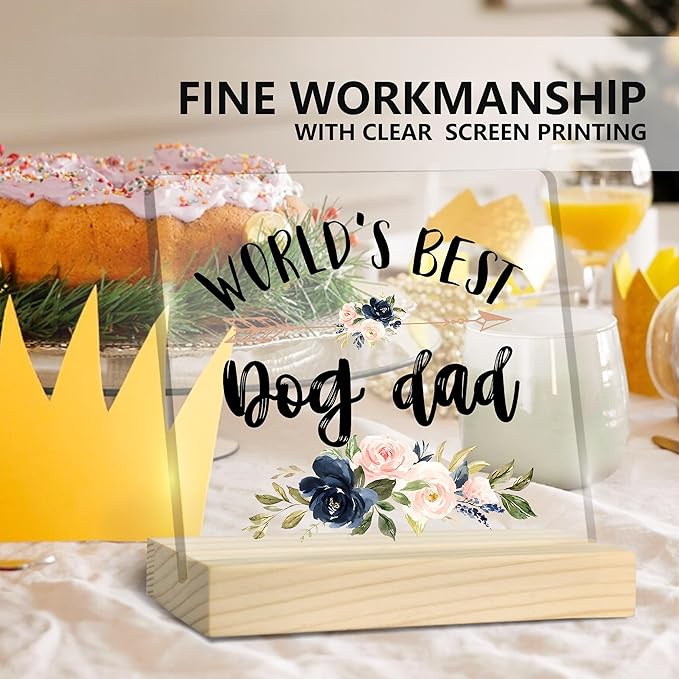 Dog Dad Gifts, Dog Dad Gifts for Men, World's Best Dog Dad Acrylic Plaque, Best Dog Dad Gifts, Dog Owner Lover Gifts for Men, Gifts for Dog Dad Acrylic Sign Desk Table Shelf Decor