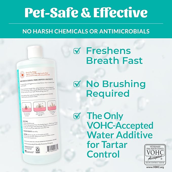 SKOUT'S HONOR Fresher Breath Water Additive, Fresh and Flavorless - VOHC Accepted for Tartar Control, Freshens Breath Fast, No Brushing Required, Great for Both Cats and Dogs, 32 oz
