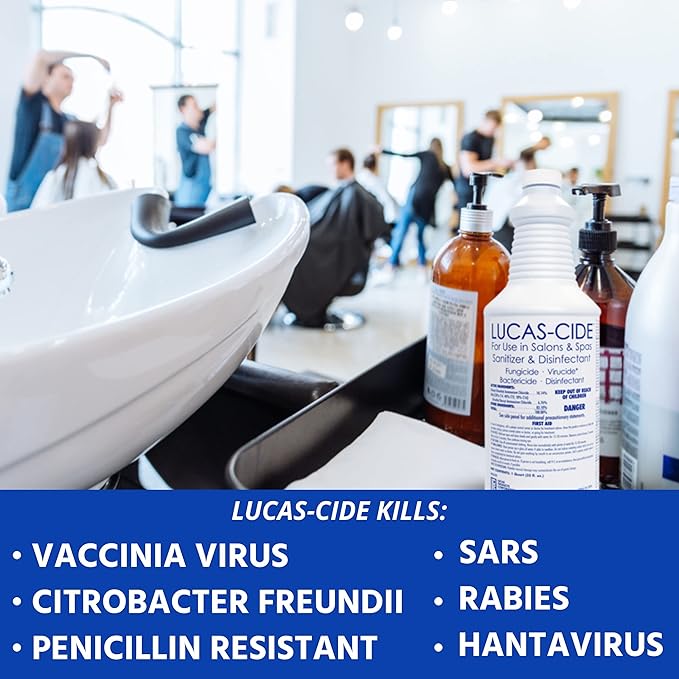 LUCAS-CIDE Salon and Spa Disinfectant, Hospital Grade, Blue, 32 Fl Oz