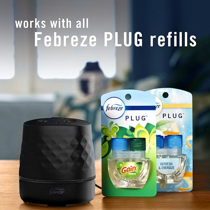 Febreze Plug Scent Booster in Black, Continuous Scent Device Oil Diffuser, Compatible with Febreze Air Freshener Plug in Refills