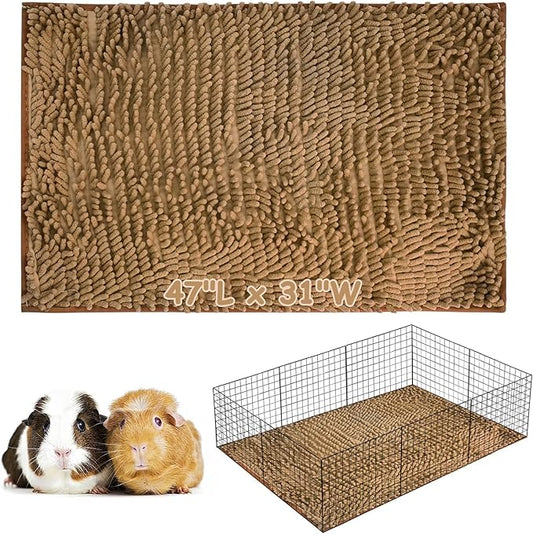 PINVNBY Guinea Pig Cage Liner Washable Guinea Pig Fleece Cage Liners Reusable & Non-Slip Guinea Pig Pee Pads Small Animal Cage Accessories for Bunny Rabbit Hamster Rat Ferret (Brown, 47" x 31")