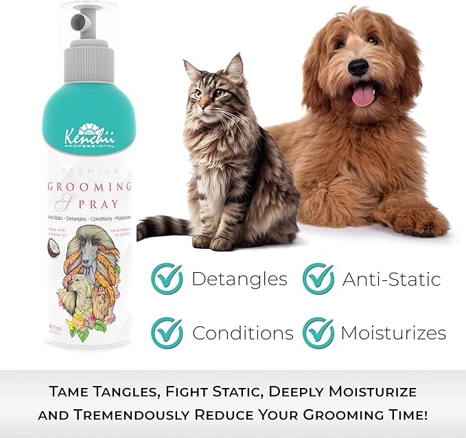 Kenchii Premium Pet Grooming Spray for Dogs and Cats | All-Natural Scented Moisturizing Pet Detangler Spray | Pet Conditioner Coat Shine Spray