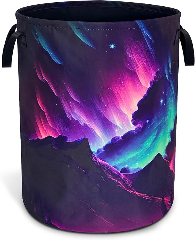 Beautiful Aurora Mountain Laundry Basket Oxford Cloth Laundry Hamper With Handle Foldable Portable Clothes Storage Basket 18.9 X 16.5 In Storage Bag For Laundry Room/Bathroom/Bedroom/Dormitories