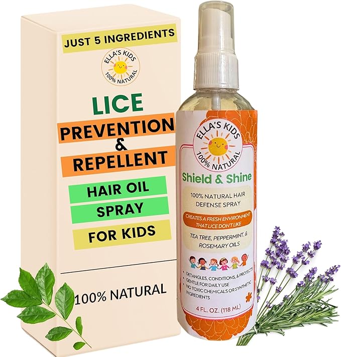 Natural Lice Prevention and Repellent Spray for Kids Hair – Made with Essential Oils, Detangles and Conditions, Only 5 Oil Ingredients - Tea Tree, Rosemary, and Lavender Oils by Ella’s Kids