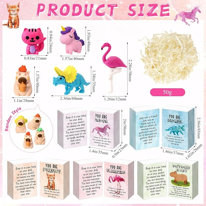 30 Sets Emotional Support Desk Pets Bulk Animal Erasers Desk Pets Positive Affirmation Puzzle Pencil Eraser Toys Gifts with Box Raffia for Students School Classroom Party Favors (Animals)