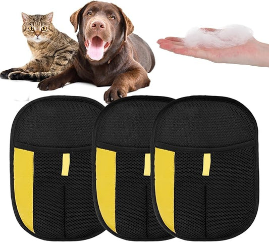 3PCS Pet Hair Removal Gloves Electrostatic Reusable Grooming Gloves for Cats & Dogs Efficient Hair Remover for Furniture, Couch, Carpet & Curtains Upgrade Pet Grooming Tool