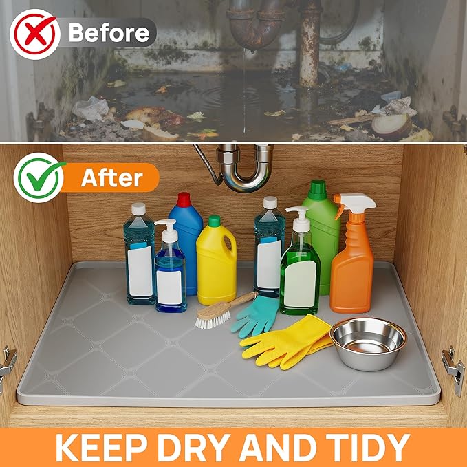 22" x 19" Silicone Under Sink Mat Thickened Kitchen Mat Shelf Liner Cabinet Protector Leakproof Under Sink Pad Waterproof Counter Protector