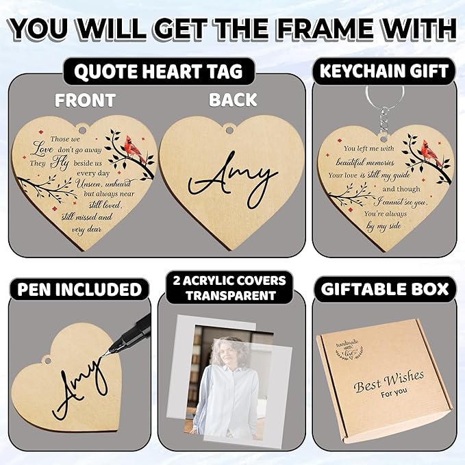 4x6 Rotating Picture Frame Memorial Wooden Gift You Left Me Beautiful Keychain Loss of Loved One Nanny Papi Daddy Sister in Heaven Double-Sided Photo Funeral Sympathy Ceremonies Table Decor HR3-N