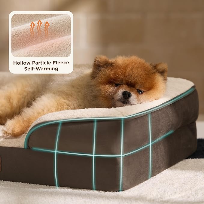 Bedsure Self Warming Orthopedic Dogs Bed for Small Dogs - Washable Small Dog Bed Waterproof, Comfort Pet Couch with Removable Cover, Pets Sofa with Nonskid Bottom, Brown, Non-Electric