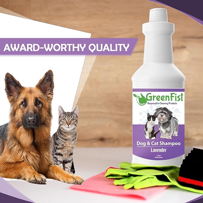 GreenFist Pet Shampoo for Dogs & Cats Care Intense Cleaning Power Sooth Skin Made in USA (Lavender 1 Quart)