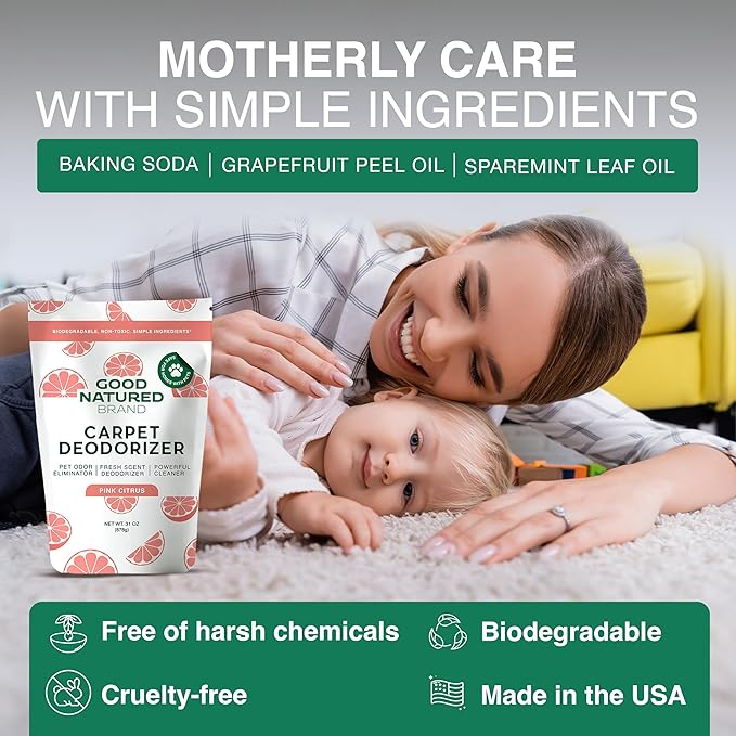 Good Natured Brand | Carpet Deodorizer & Freshener Powder | 31 oz Pet Odor Eliminator for Strong Odor & Pet Urine | Fresh Natural Pink Citrus Scent | Safe for Homes with Pets