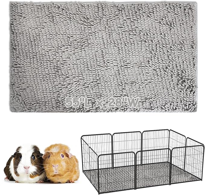 PINVNBY Guinea Pig Cage Liner Washable Fleece Pee Pads Reusable & Non-Slip Guinea Pig Bedding Rabbit Training Mat Small Animal Cage Accessories for Bunny Hamster Rat Ferret (Gray, 55" x 28")