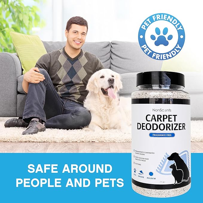NonScents Carpet & Rug Odor Eliminator - Safe & Fragrance-Free Pet Carpet Deodorizer - Cat and Dog Smell Neutralizer - Removes Pet Urine Odors - Fresh Scent Powder in Pet Areas at Home (Pack of 2)