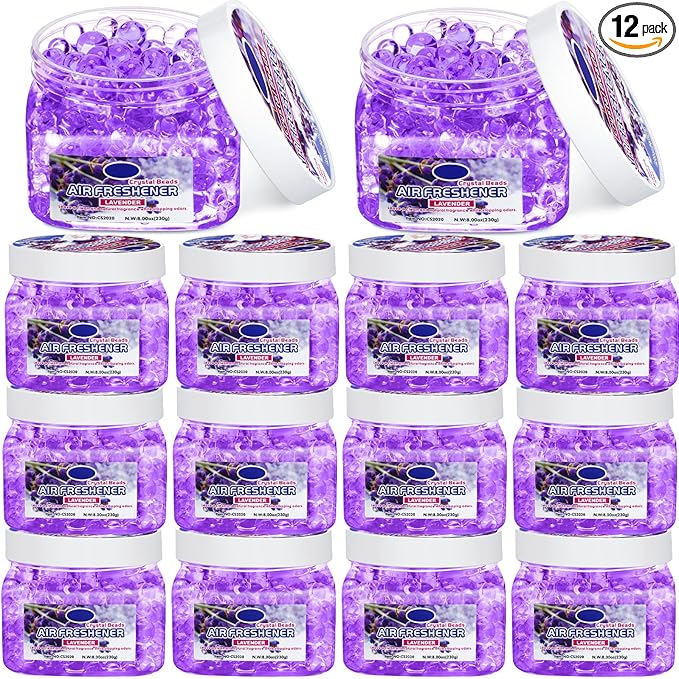 12 Pcs Air Freshener Gel Bulk Odor Eliminator Gel Beads 8 oz Long Lasting Air Freshener Beads Eliminates Odors in Home Bathrooms, Cars, Boats, Rvs and Pet Areas(Lavender)