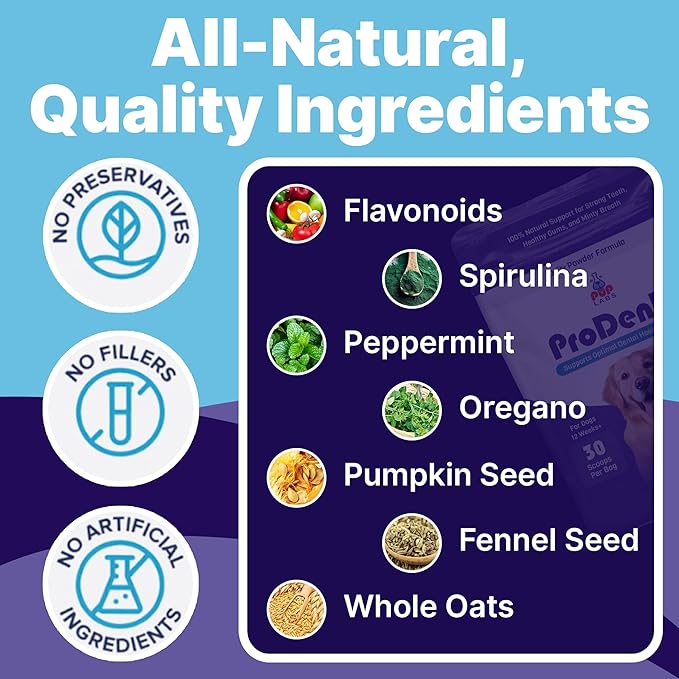 ProDenta, Dog Teeth Cleaning and Dog Breath Freshener, Natural Powder for Plaque, Tartar, and Gum Support Made in USA, 3-Pack (90 Scoops)