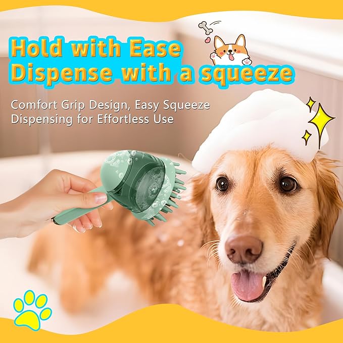 2025 New Pet Bath Brush, Dog Bath Brush, Dog Grooming Massage Brush with Built-in Shampoo Dispenser for Long and Short Hair (Green)