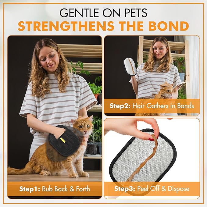 2 Packs Pet Hair Removal Glove – Electrostatic Pet Hair Remover Glove, Reusable Magic Brush Pet Hair Grooming Tool for Cats & Dogs, Furniture, Carpet, Clothing & Car Seat – Black